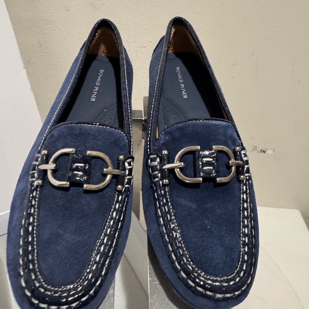 Donald J. Pliner Navy Suede Bit Loafers with Silver-Tone Hardware - Picture 3 of 9